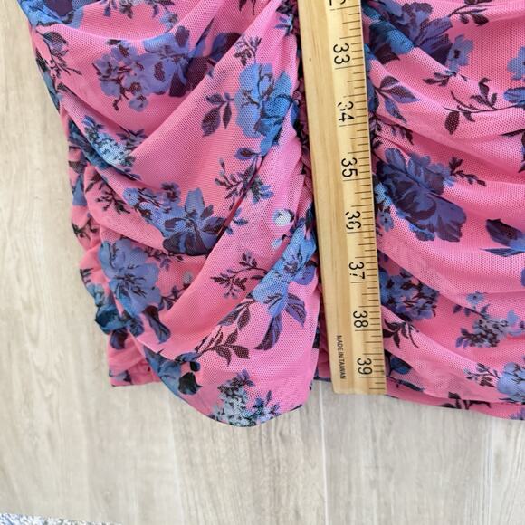 Torrid Mini Shirred Bodycon Dress Size 3X Floral Ruched Pink Mesh Fairy Cottage - Picture 14 of 16